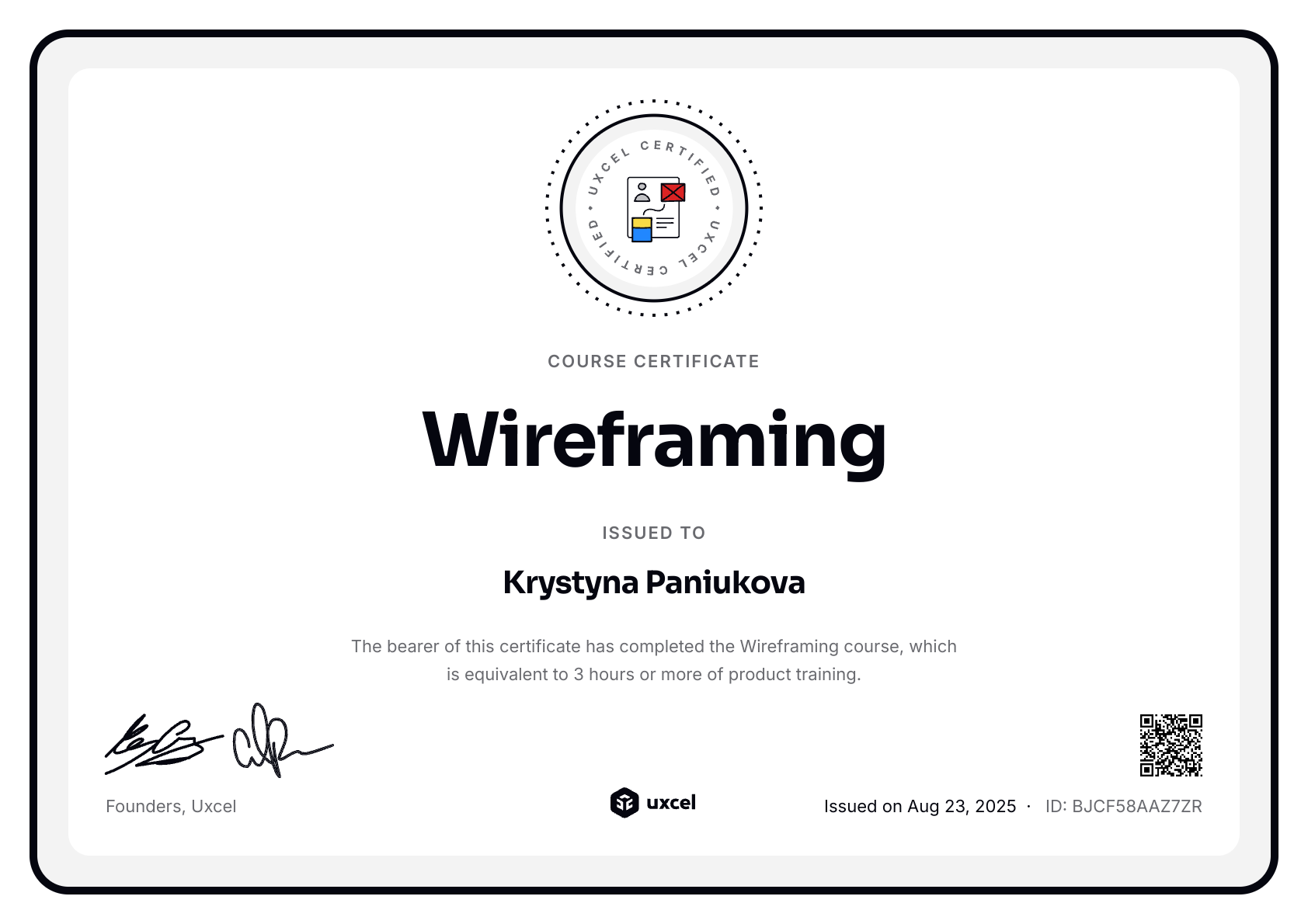 Krystyna Paniukova's certificate